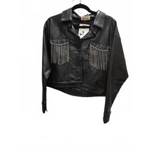 NEW PEACH LOVE women's rhinestone fringe jacket in black